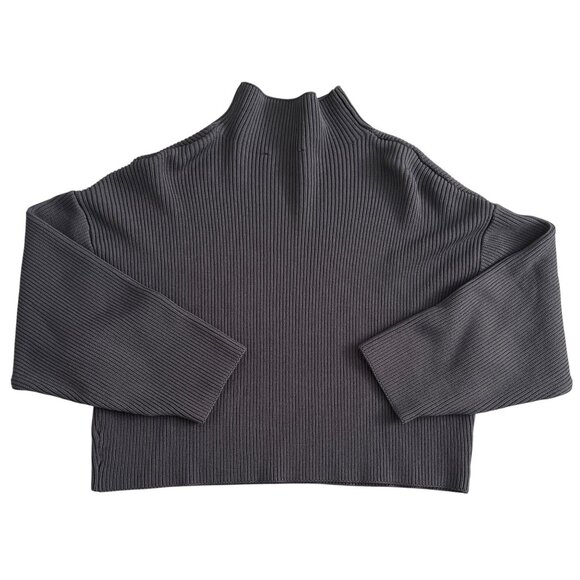 ZARA Gray Ribbed Mock Neck Sweater Women’s M Boxy Knit Long Sleeve Pullover - Picture 3 of 8
